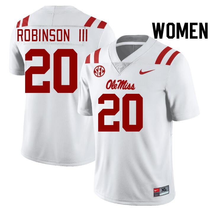 Women #20 Anthony Robinson III Ole Miss Rebels College Football Jerseys Stitched-White